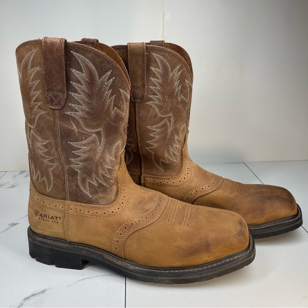 ARIAT COWBOY STEEL TOE BOOTS Sierra Wide square toe work boot men 13 wide brown